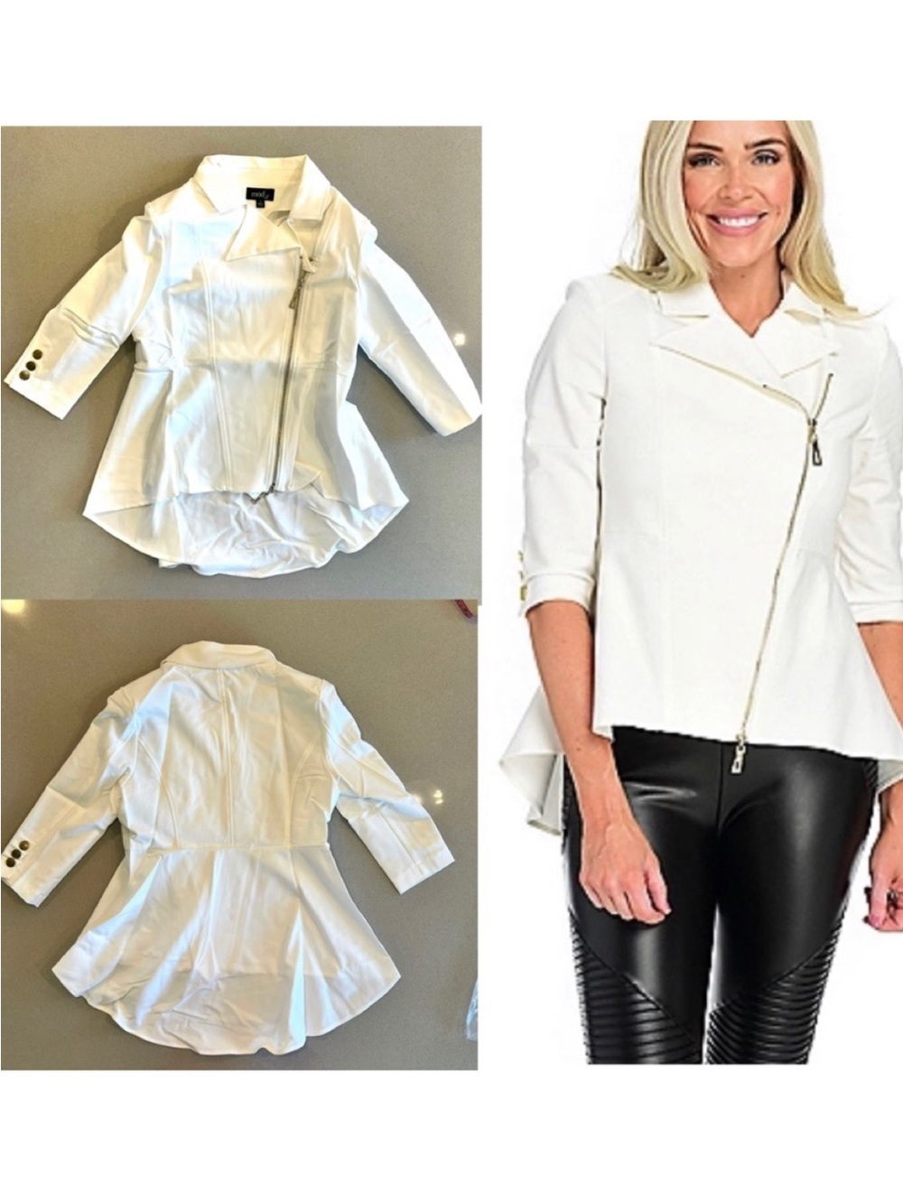 White Asymmetrical Peplum Moto Jacket Stretch Woven SZ Small New Out of Package